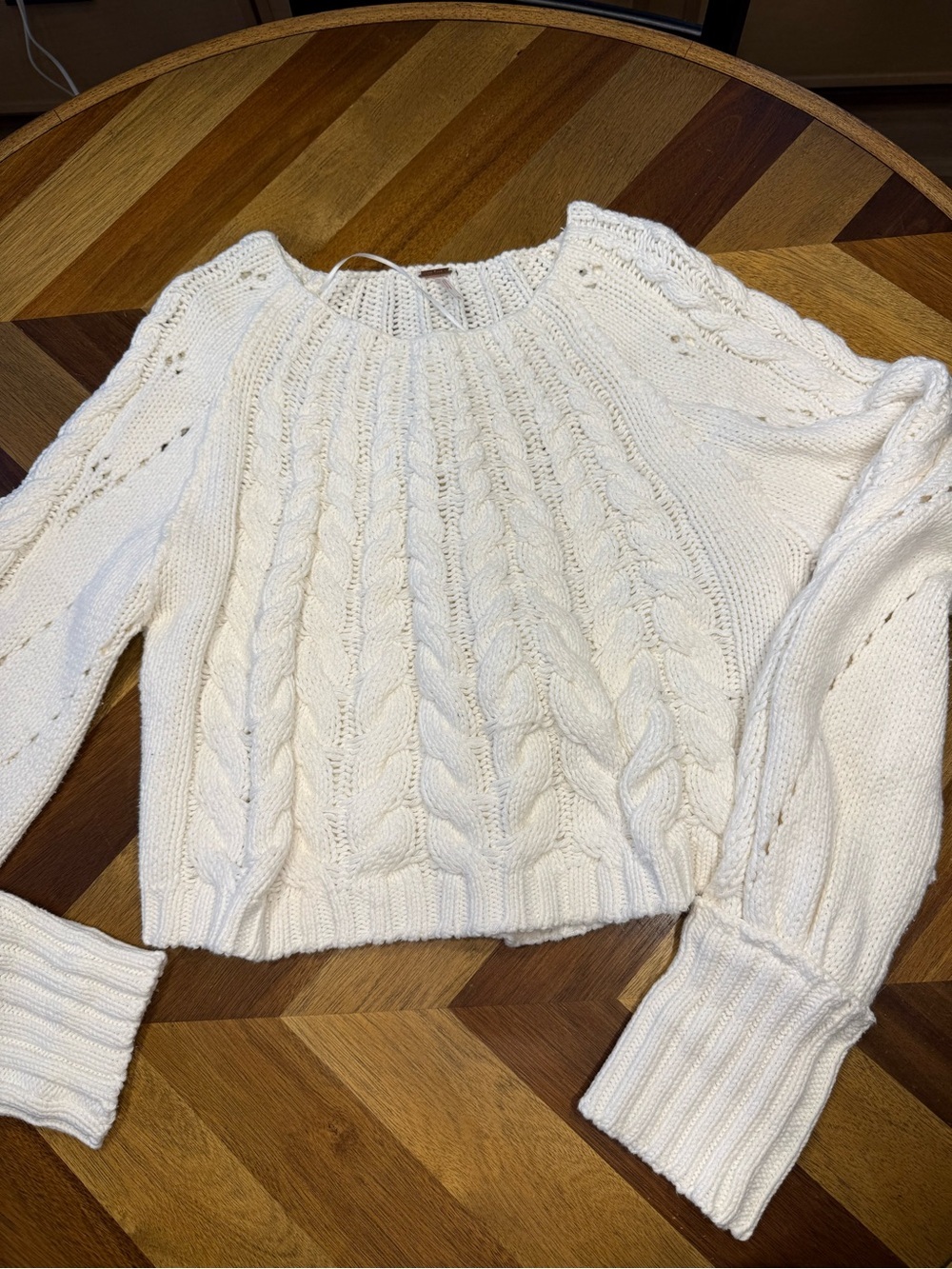 Free People Sandre Pullover Cream Cable Knit Cropped Sweater - Picture 3 of 8